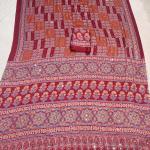 Majestic Maroon Ajrakh Printed Mirror Work Satin Silk Saree With Dazzling Blouse Piece