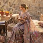 Outstanding Lavender Dola Pashmina Saree With Lissome Blouse Piece