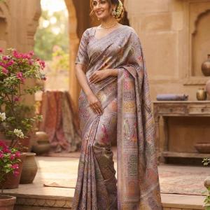 Outstanding Lavender Dola Pashmina Saree With Lissome Blouse Piece