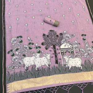 Winsome Lavender Pure Munga Cotton Silk Saree With Glowing Blouse Piece