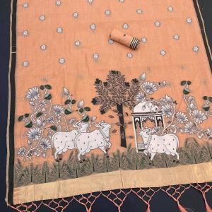 Groovy Peach Pure Munga Cotton Silk Saree With Lovely Blouse Piece