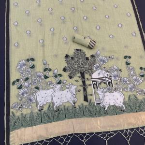 Scintillating Pista Pure Munga Cotton Silk Saree With Fragrant Blouse Piece