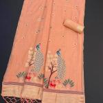 Moiety Peach Pure Munga Cotton Silk Saree With Enigmatic Blouse Piece