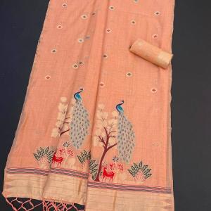 Moiety Peach Pure Munga Cotton Silk Saree With Enigmatic Blouse Piece