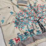 Vivacious Beige Pure Munga Cotton Silk Saree With Breathtaking Blouse Piece