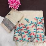 Vivacious Beige Pure Munga Cotton Silk Saree With Breathtaking Blouse Piece
