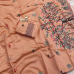 Resplendent Peach Pure Munga Cotton Silk Saree With Flamboyant Blouse Piece