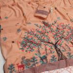 Resplendent Peach Pure Munga Cotton Silk Saree With Flamboyant Blouse Piece