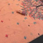 Resplendent Peach Pure Munga Cotton Silk Saree With Flamboyant Blouse Piece