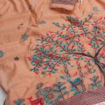 Resplendent Peach Pure Munga Cotton Silk Saree With Flamboyant Blouse Piece