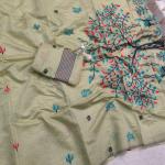 Fantabulous Pista Pure Munga Cotton Silk Saree With Marvellous Blouse Piece