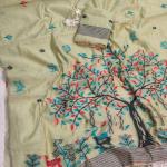 Fantabulous Pista Pure Munga Cotton Silk Saree With Marvellous Blouse Piece