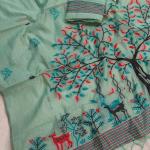 Diaphanous Turquoise Pure Munga Cotton Silk Saree With Glamorous Blouse Piece