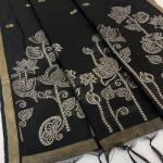 Twirling Black Pure Munga Cotton Silk Saree With Majestic Blouse Piece