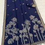 Fairytale Navy Blue Pure Munga Cotton Silk Saree With Seraphic Blouse Piece