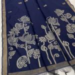 Fairytale Navy Blue Pure Munga Cotton Silk Saree With Seraphic Blouse Piece