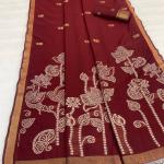 Panache Red Pure Munga Cotton Silk Saree With Ethnic Blouse Piece