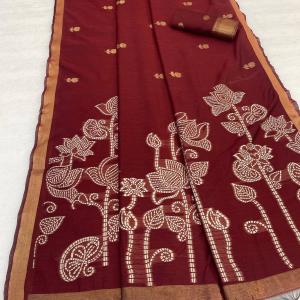 Panache Red Pure Munga Cotton Silk Saree With Ethnic Blouse Piece