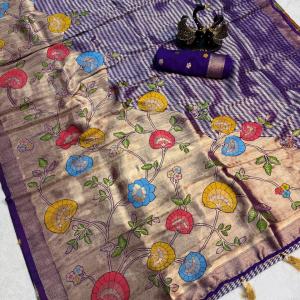 Flaunt Royal Blue Banarasi Khadi Silk Saree With Charismatic Blouse Piece