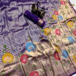 Flaunt Royal Blue Banarasi Khadi Silk Saree With Charismatic Blouse Piece