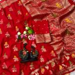 Tremendous Red Banarasi Khadi Silk Saree With Vibrant Blouse Piece