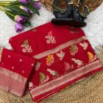 Tremendous Red Banarasi Khadi Silk Saree With Vibrant Blouse Piece