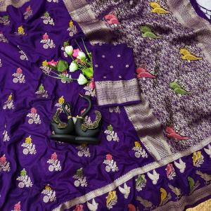 Scintilla Royal Purple Banarasi Khadi Silk Saree With Panoply Blouse Piece