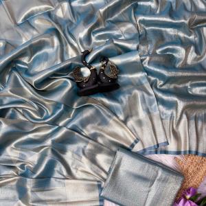Entrancing Firozi Banarasi Tissue Silk Saree With Enamoring Blouse Piece