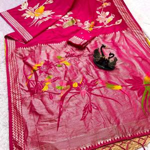 Unequalled Dark Pink Banarasi Khadi Silk Saree With Lovely Blouse Piece