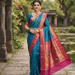 Elision Blue Paithani Silk Saree With Sonorous Blouse Piece