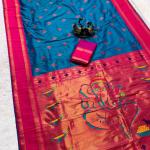 Elision Blue Paithani Silk Saree With Sonorous Blouse Piece