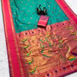Mellifluous Rama Paithani Silk Saree With Staggering Blouse Piece