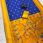 Super classy Royal Blue Paithani Silk Saree With Stunning Blouse Piece