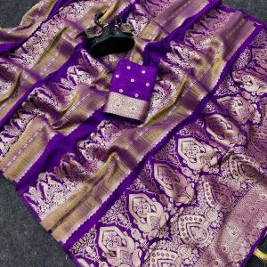 Zephyr Purple Banarasi Khadi Silk Saree With Exemplary Blouse Piece