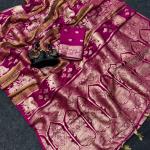 Ebullience Dark Pink Banarasi Khadi Silk Saree With Proficient Blouse Piece
