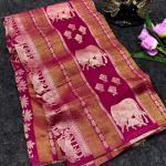 Ebullience Dark Pink Banarasi Khadi Silk Saree With Proficient Blouse Piece