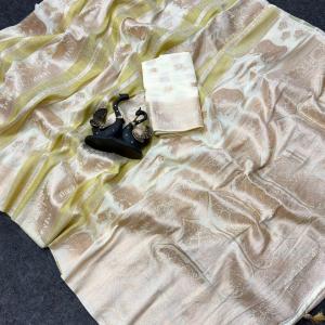 Surreptitious Off White Banarasi Khadi Silk Saree With Appealing Blouse Piece