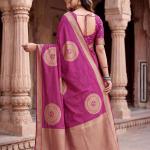 Grandiose Dark Pink Banarasi Khadi Silk Saree With Verdant Blouse Piece