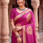 Grandiose Dark Pink Banarasi Khadi Silk Saree With Verdant Blouse Piece