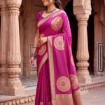 Grandiose Dark Pink Banarasi Khadi Silk Saree With Verdant Blouse Piece