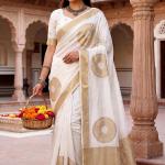 Scrumptious Off White Banarasi Khadi Silk Saree With Scrupulous Blouse Piece
