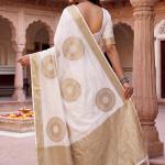 Scrumptious Off White Banarasi Khadi Silk Saree With Scrupulous Blouse Piece