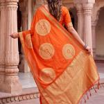 Opulent Orange Banarasi Khadi Silk Saree With Prodigal Blouse Piece
