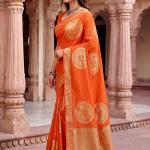 Opulent Orange Banarasi Khadi Silk Saree With Prodigal Blouse Piece