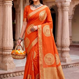 Opulent Orange Banarasi Khadi Silk Saree With Prodigal Blouse Piece
