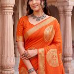 Opulent Orange Banarasi Khadi Silk Saree With Prodigal Blouse Piece