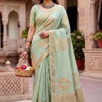 Winsome Pista Banarasi Khadi Silk Saree With Resonant Blouse Piece