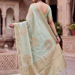 Winsome Pista Banarasi Khadi Silk Saree With Resonant Blouse Piece