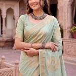 Winsome Pista Banarasi Khadi Silk Saree With Resonant Blouse Piece