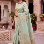 Winsome Pista Banarasi Khadi Silk Saree With Resonant Blouse Piece